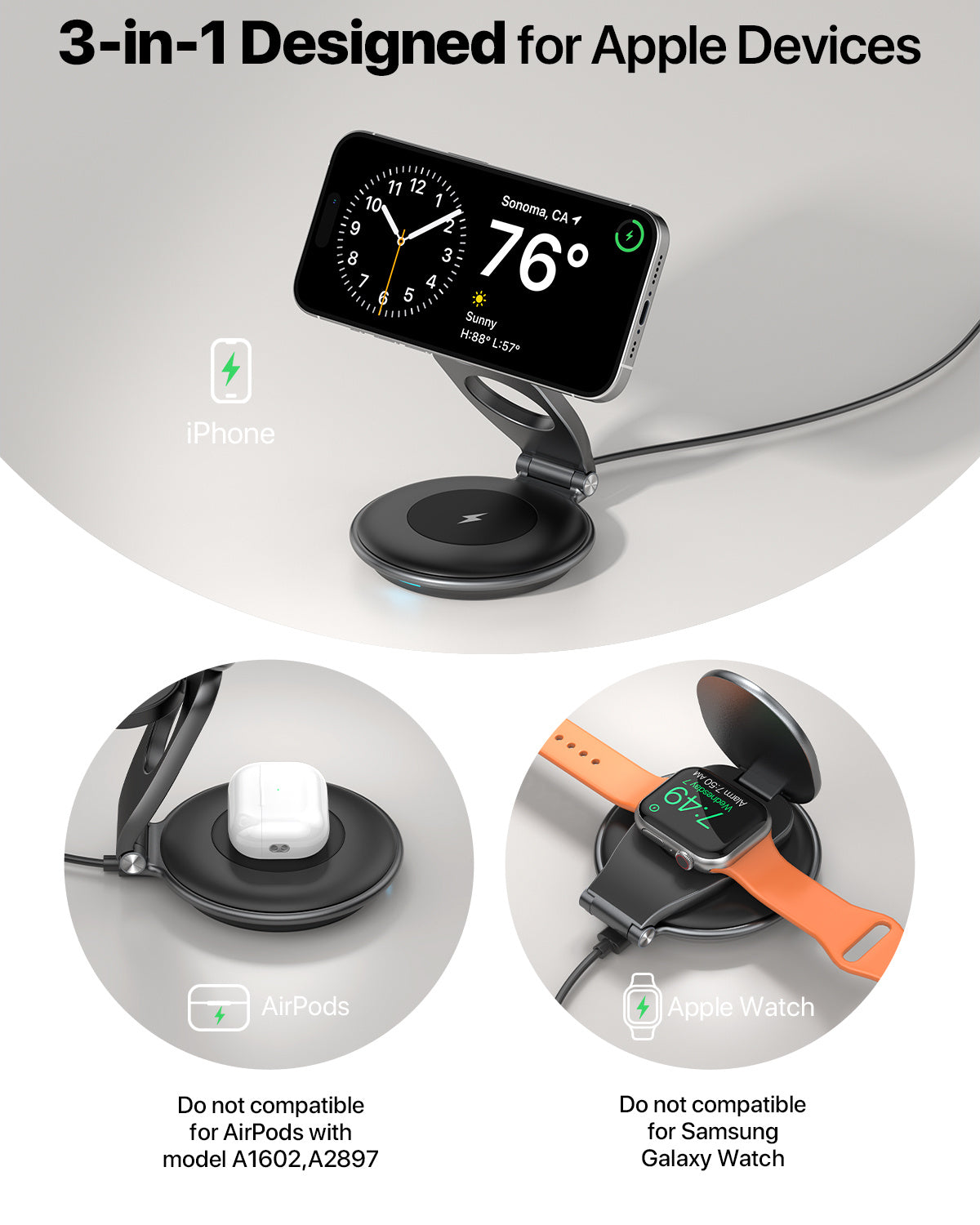 3 In 1 Wireless Mobile Magnet Charger