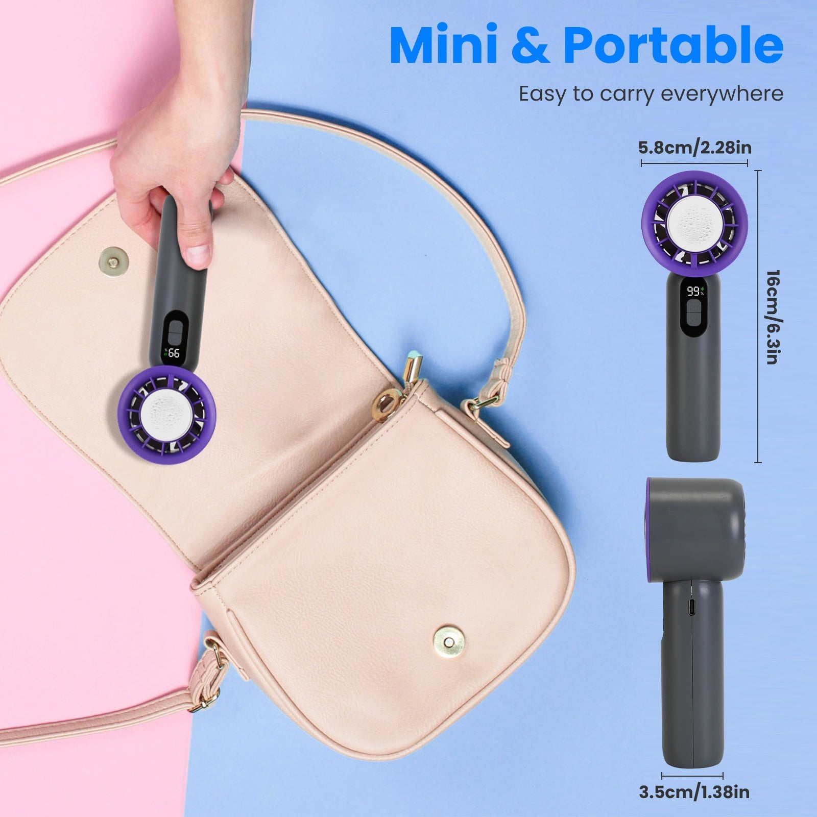 Handheld Fan With Ice Cooler For Travel Camping