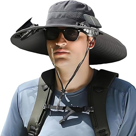 Unisex Wide Brim Solar Fan For Camping