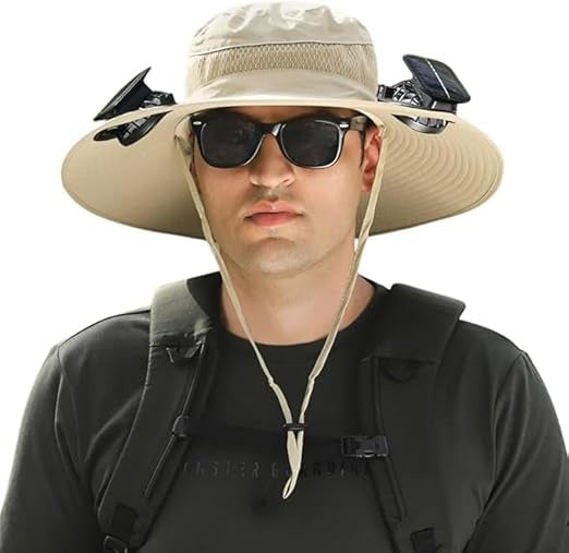 Unisex Wide Brim Solar Fan For Camping