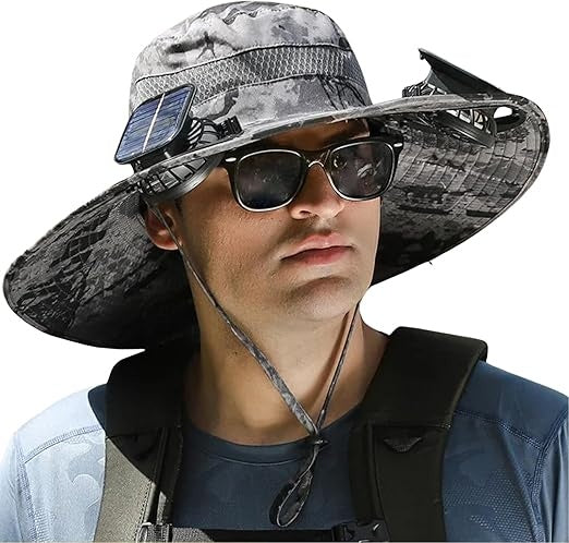 Unisex Wide Brim Solar Fan For Camping