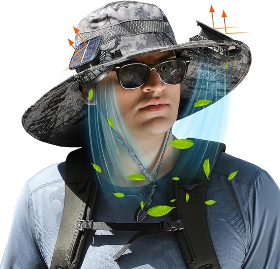 Unisex Wide Brim Solar Fan For Camping