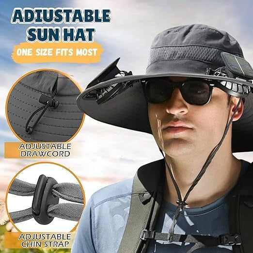 Unisex Wide Brim Solar Fan For Camping