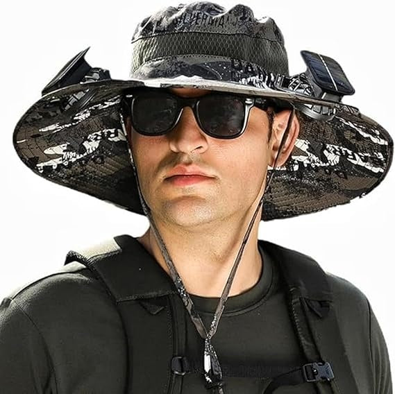 Unisex Wide Brim Solar Fan For Camping