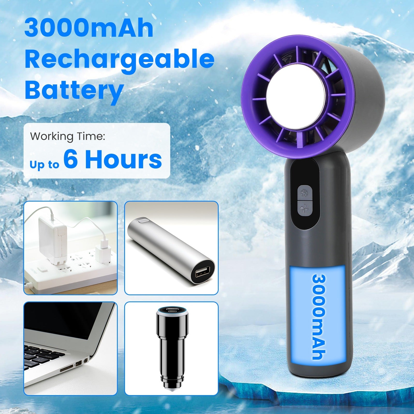 Handheld Fan With Ice Cooler For Travel Camping